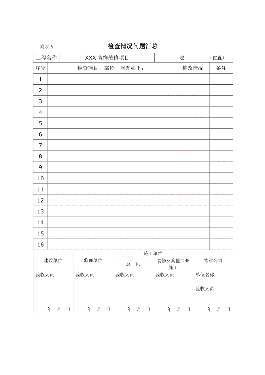 家装精装修室内质量验收表格_第4页