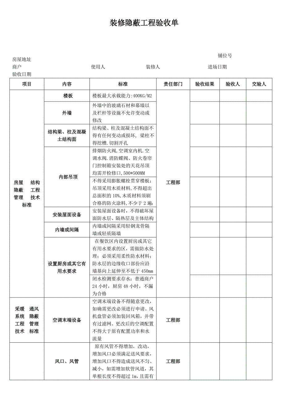 装修隐蔽工程验收单(新版)_第1页