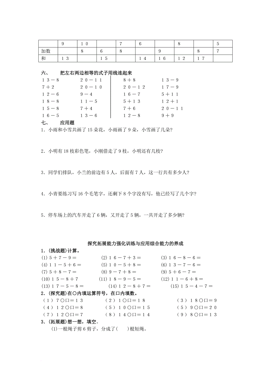 一年级数学下册 第二单元《20以内退位减法》测试3（无答案）（新版）新人教版_第2页