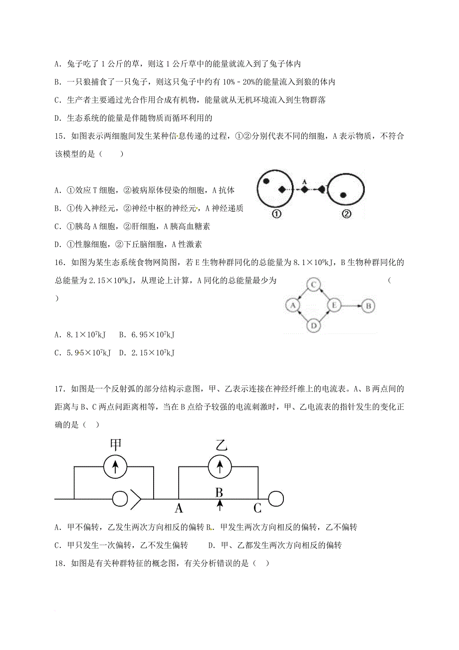 高二生物下学期第一次段考试题理普无答案_第4页