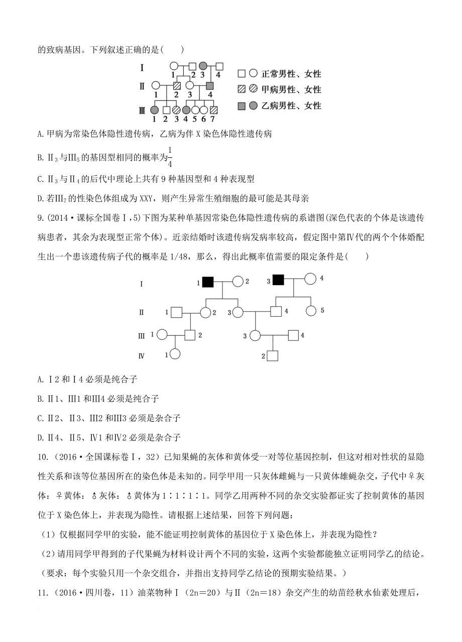 高考生物冲刺复习 专题十一 伴性遗传与人类遗传病_第3页