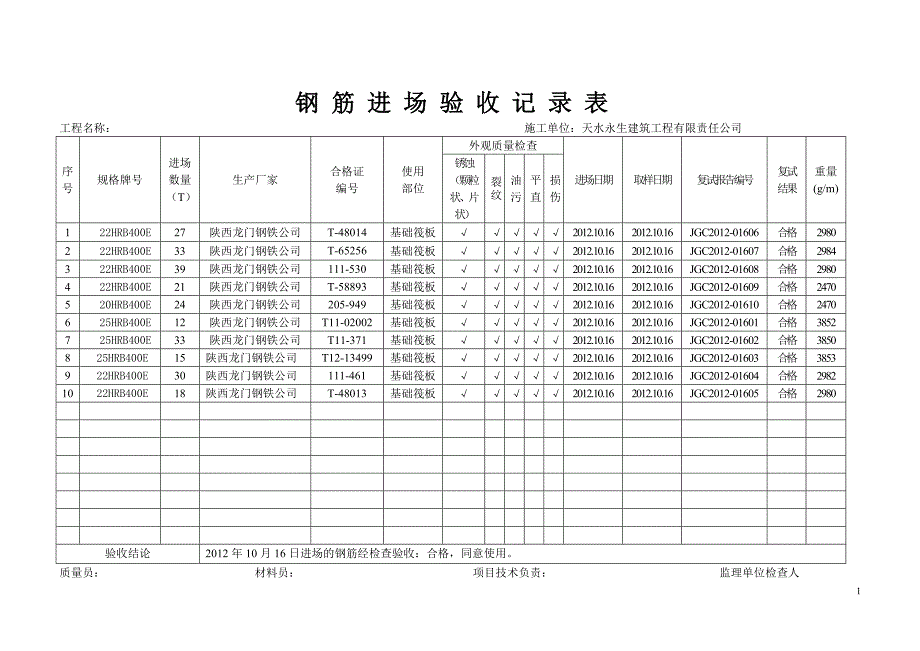 钢筋进场验收记录表_第2页