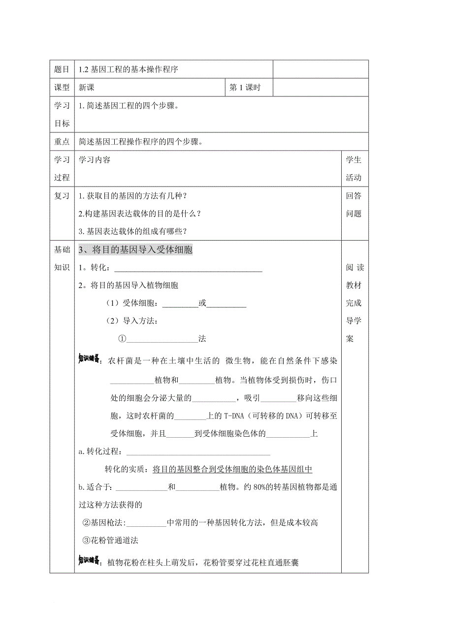 高中生物 专题1 基因工程 1_2 基因工程的基本操作程序学案（无答案）新人教版选修3_第4页