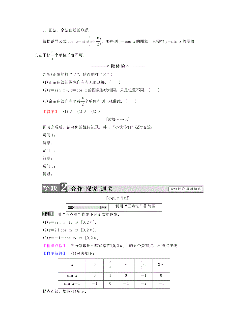 高中数学 第1章 三角函数 1_3_2.1 正弦、余弦函数的图象学案 苏教版必修4_第2页
