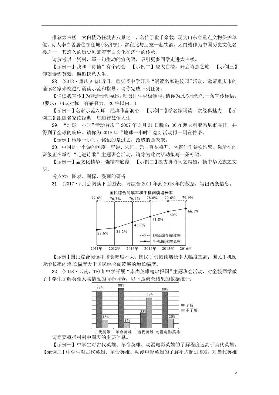 （河北专版）2018年中考语文总复习 第11讲 口语交际与综合性学习练习_第5页