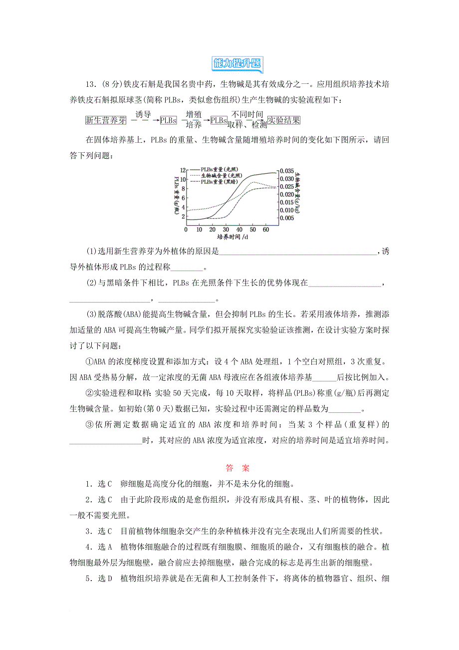 高中生物 植物细胞工程的基本技术试题 新人教版选修_第4页