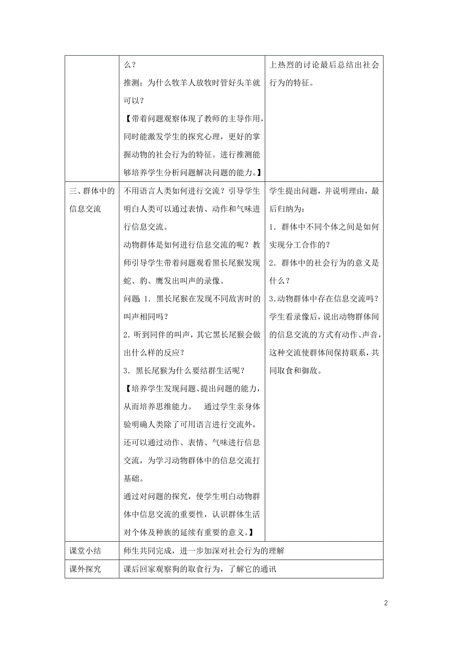 八年级生物上册 5.2.3《社会行为》（第1课时）教案 （新版）新人教版_第2页