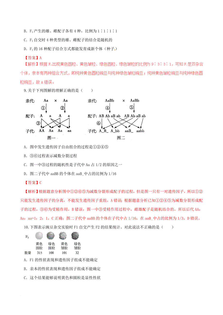 高中生物 第一章 遗传因子的发现 1_2 孟德尔的豌豆杂交实验（二）（练）（提升版，含解析）新人教版必修2_第3页