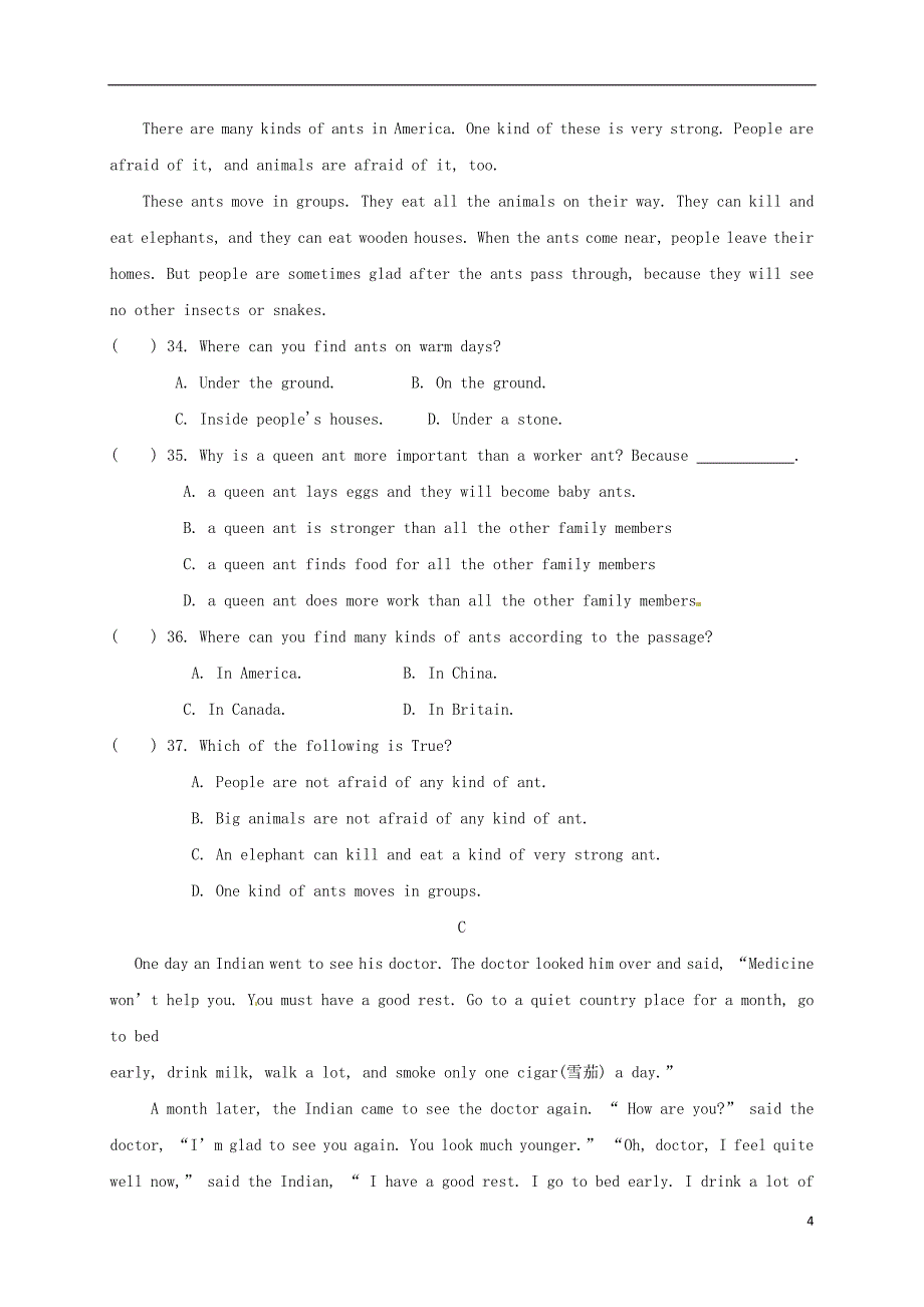 江苏省沭阳县修远中学2017-2018学年八年级英语下学期第二次月考试题 牛津译林版_第4页