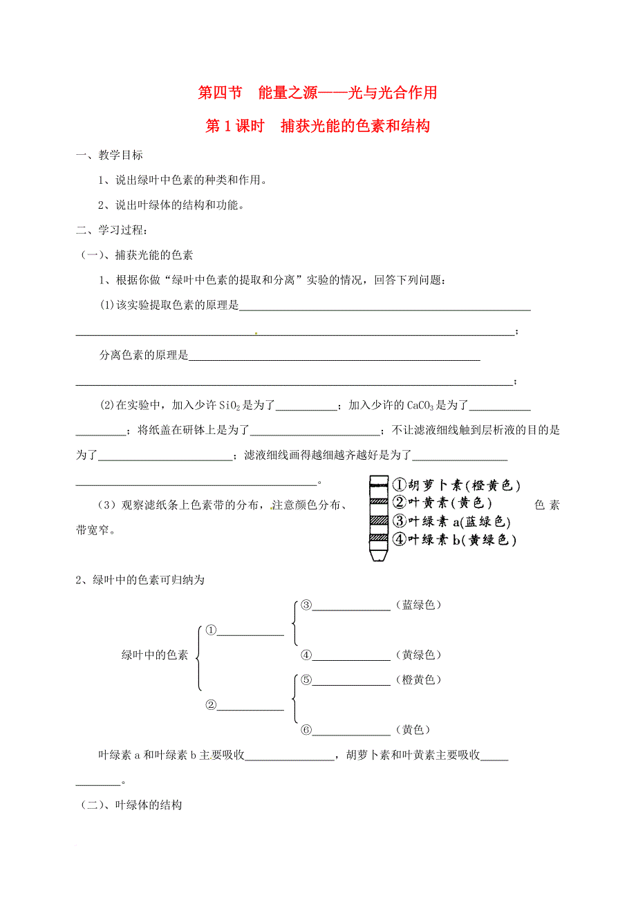 高中生物 第五章 细胞的能量供应和利用 5_4 能量之源——光与光合作用导学案（无答案）新人教版必修1_第1页