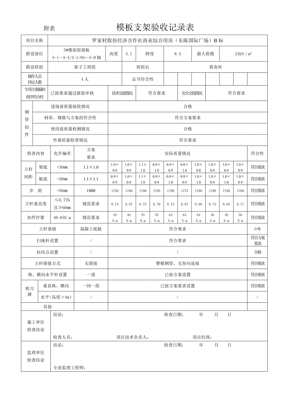 附表--------------模板支架验收记录表_第4页