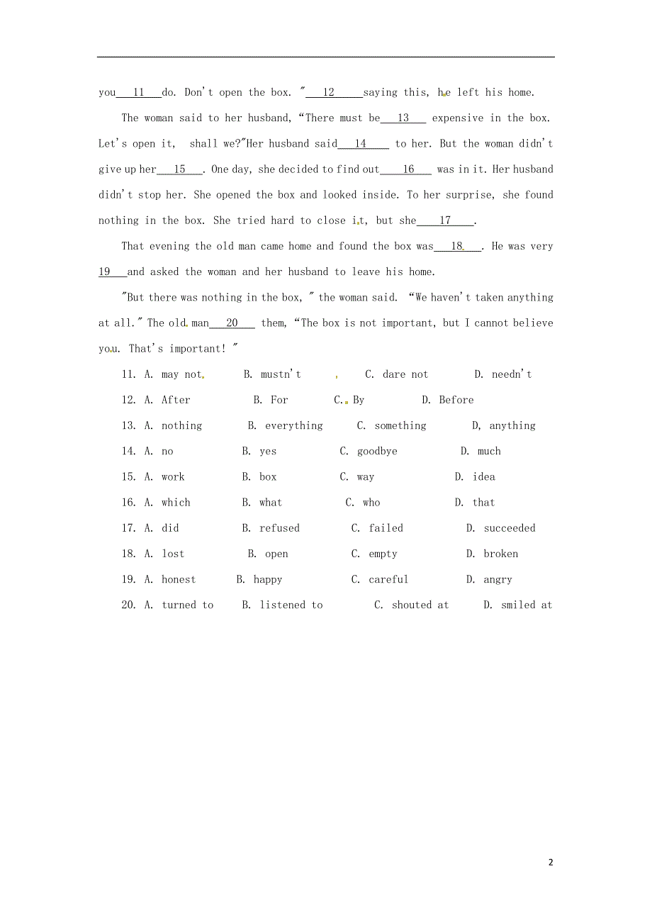 2018年秋季八年级英语上册 unit 1 me and my class复习课后作业（无答案）（新版）冀教版_第2页