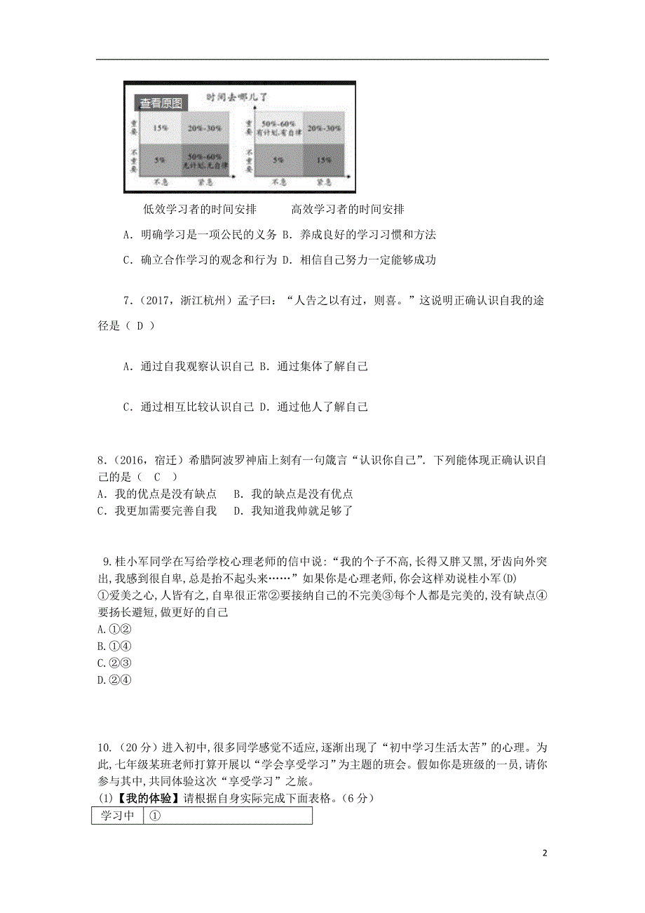 七年级道德与法治上册 第一单元 成长的节拍单元综合测试题 新人教版_第2页