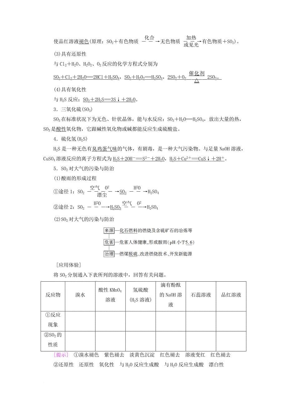 高三化学一轮复习 专题4 第3单元 含硫氧化合物的性质及应用教师用书 苏教版_第5页