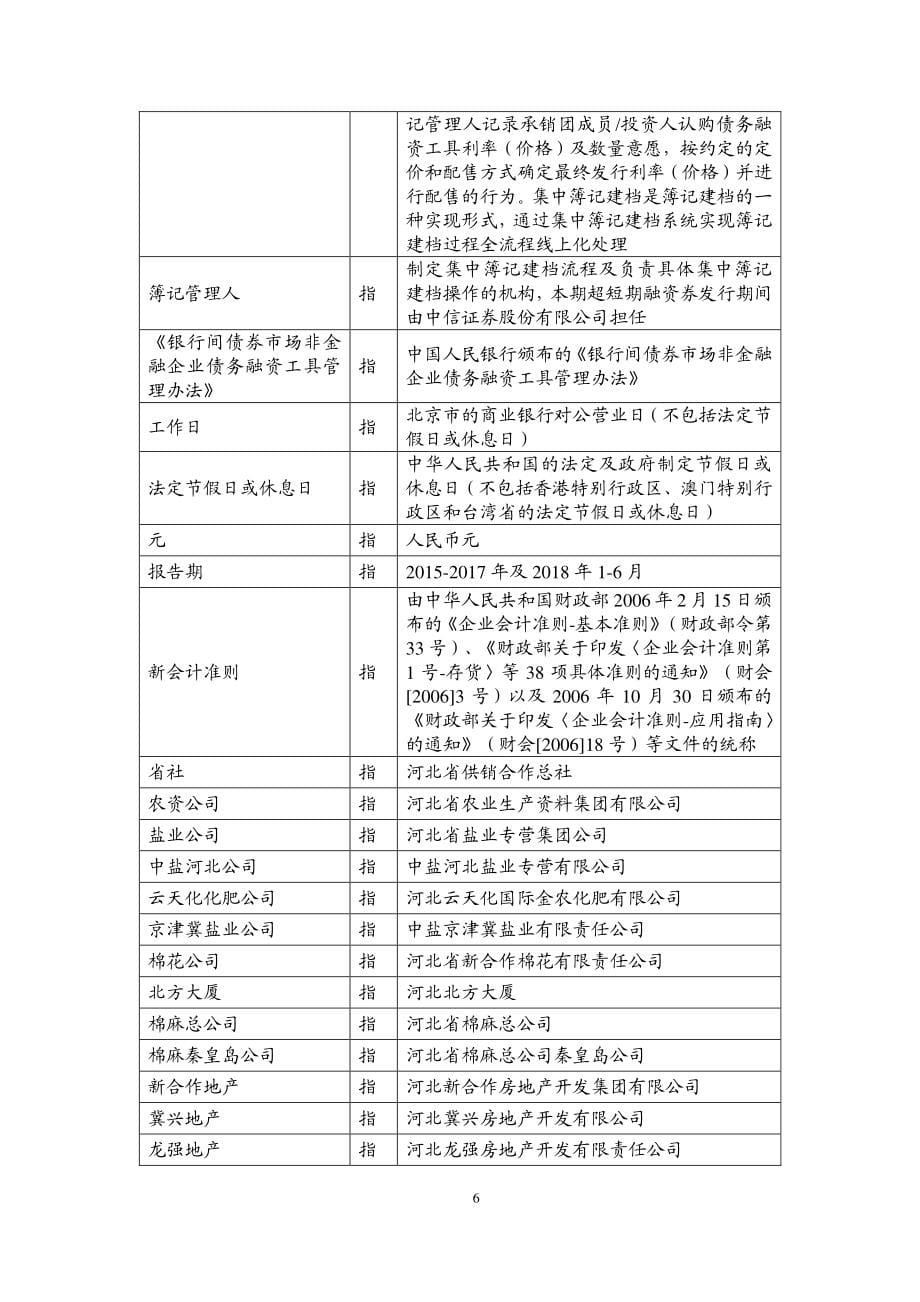 河北省新合作控股集团有限公司2018第三期超短期融资券募集说明书_第5页