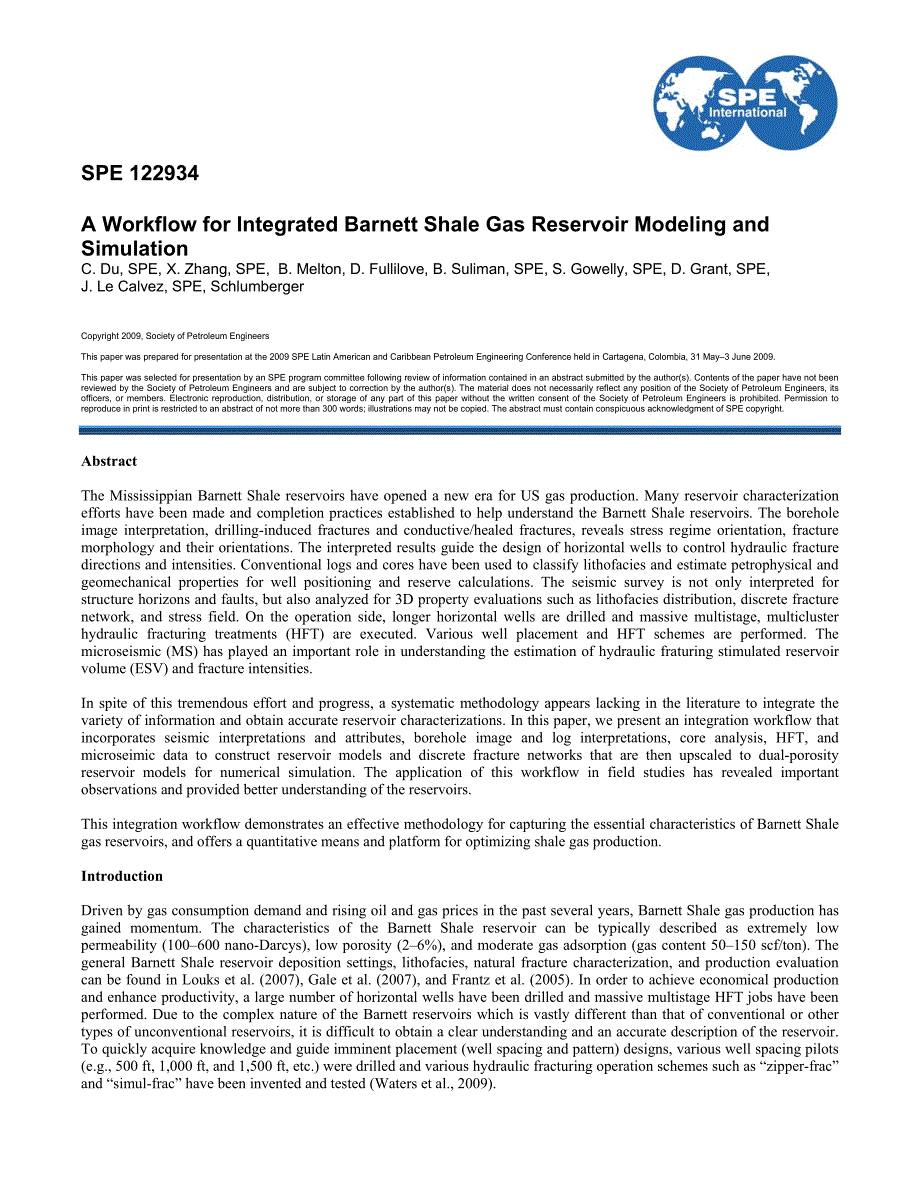 页岩气气藏建模与模拟一体化工作流程【spe原文及中文翻译】_第1页