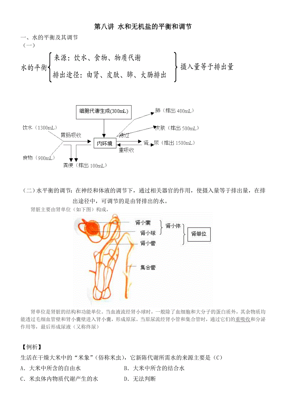 人体水盐平衡的调节--习题与讲义_第1页