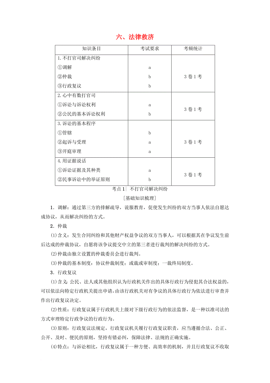 高三政治一轮复习加试部分生活中的法律常识六法律救济教师用书新人教版_第1页