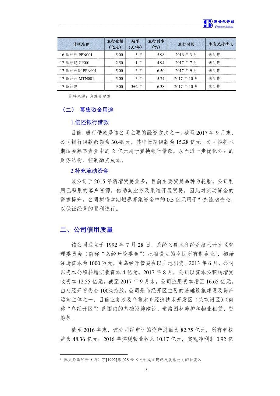 乌鲁木齐经济技术开发区建设发展总公司2018第一期短期融资券信用评级报告_第5页