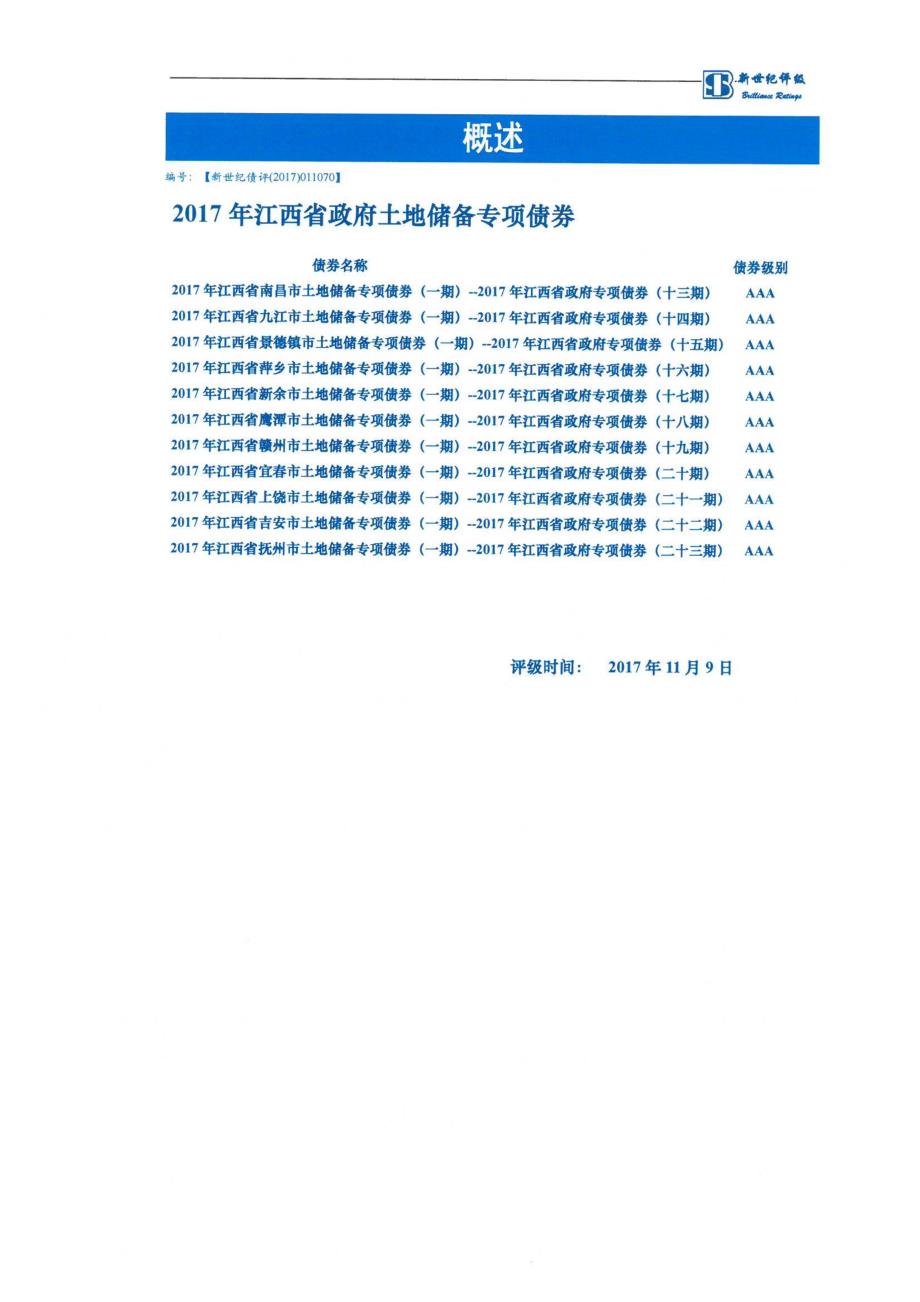 2017江西省政府土地储备专项债券信用评级报告_第1页