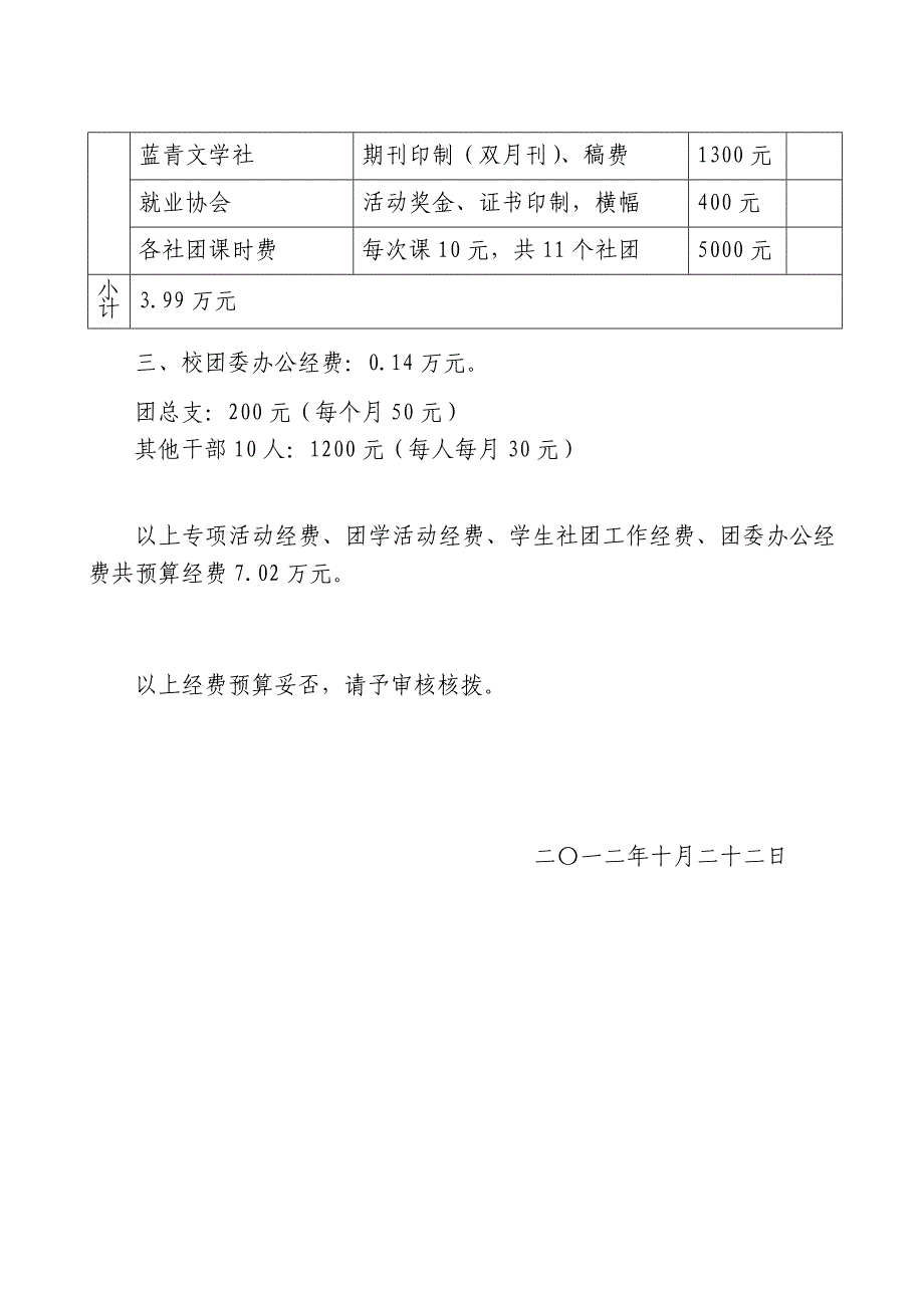 校团委关于2012年度秋季工作经费预算的报告_第3页