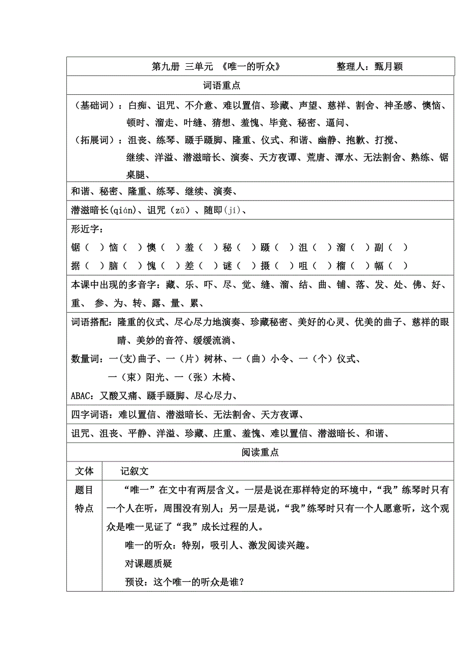 五上语文知识点梳理三单元甄月颖_第1页