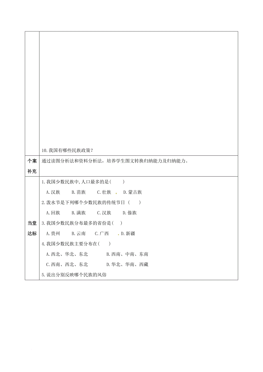 八年级地理上册 第一章 第三节 民族导学案（无答案）（新版）新人教版_第2页