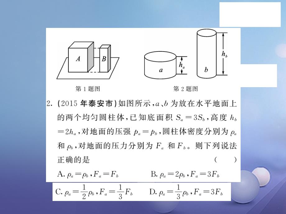 八年级物理下册 8 神奇的压强 专题四 压强公式pfs及pgh的应用课件 粤教沪版_第3页