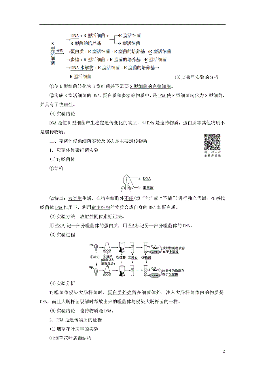 2018-2019高中生物 第4章 遗传的分子基础 第1节 探索遗传物质的过程学案 苏教版必修2_第2页