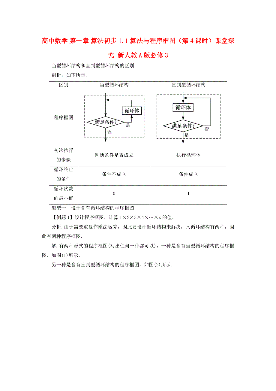 高中数学 第一章 算法初步 1_1 算法与程序框图（第4课时）课堂探究 新人教a版必修31_第1页