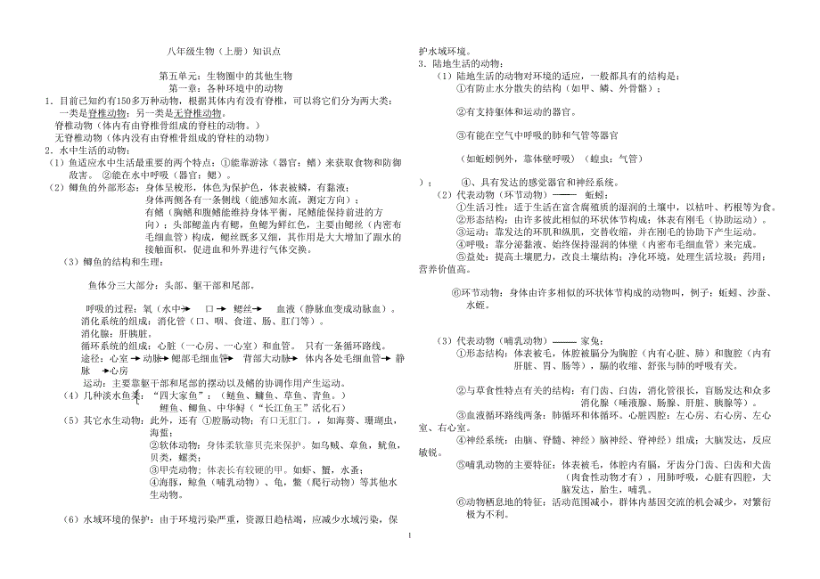 人教版生物八年级上册提纲2012年_第1页