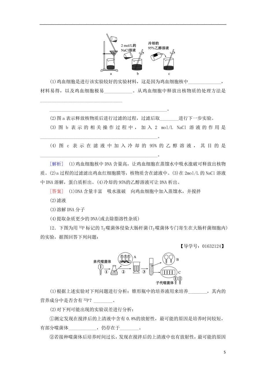 2018-2019高中生物 课时分层作业9 探索遗传物质的过程 苏教版必修2_第5页