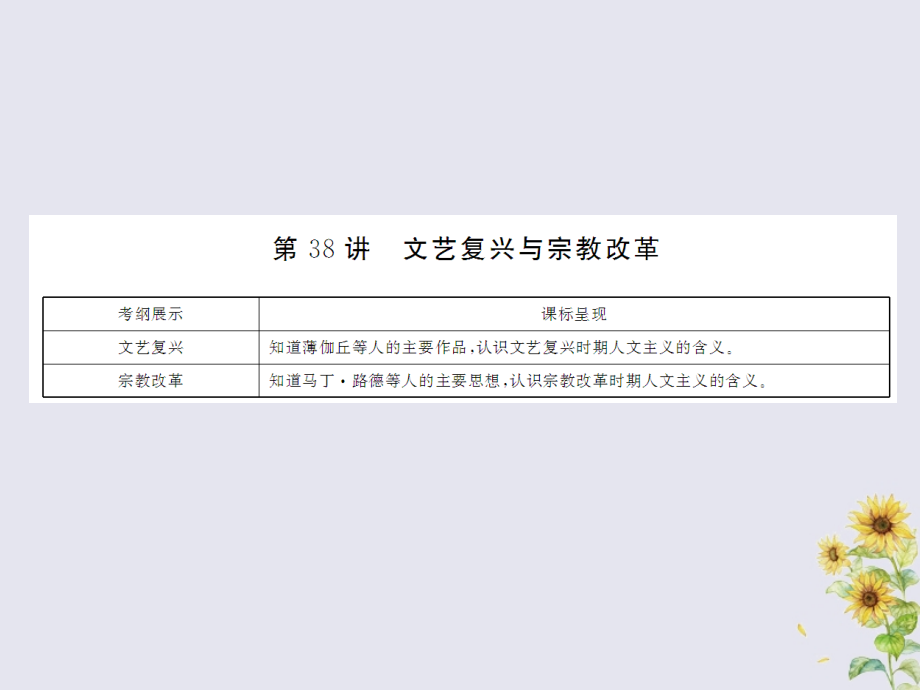 2019届高考历史总复习 第十三单元 西方人文精神的起源及其发展 3.13.38 文艺复兴与宗教改革课件_第1页