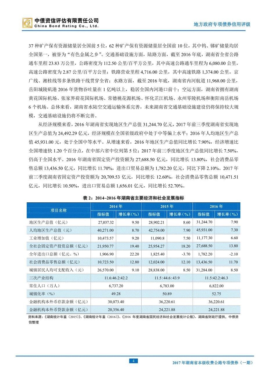 2017湖南省本级收费公路专项债券(一期)信用评级_第5页