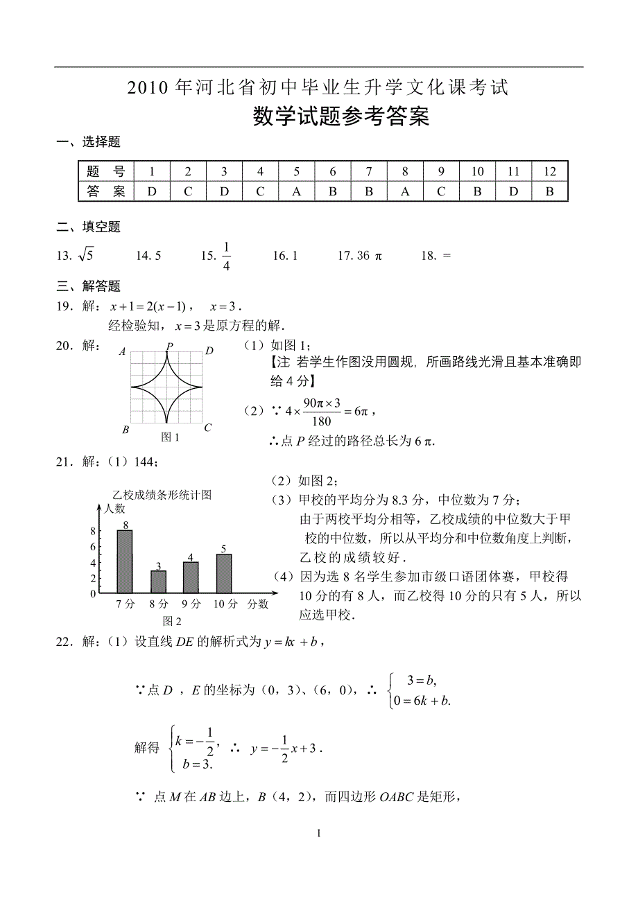 河北省2008至2010年数学中考答案_第1页