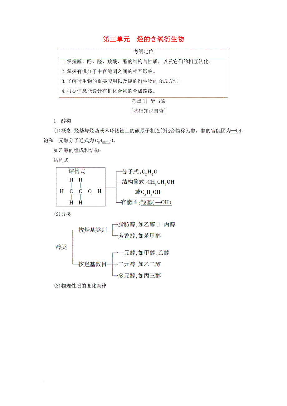 高三化学一轮复习 第3单元 烃的含氧衍生物教师用书 苏教版选修_第1页