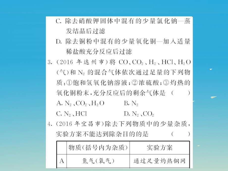 中考化学第二轮复习 专题训练 提高能力 专题四 物质的分离与除杂习题课件 新人教版_第3页