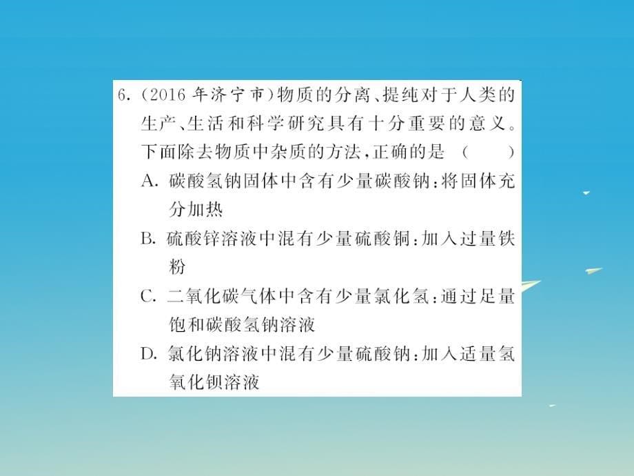 中考化学第二轮复习 专题训练 提高能力 专题四 物质的分离与除杂习题课件 新人教版_第5页