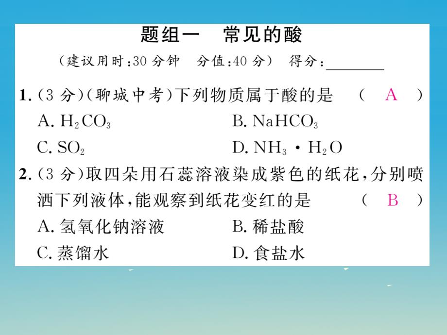 九年级化学下册 双休作业（五）课件 （新版）新人教版_第2页