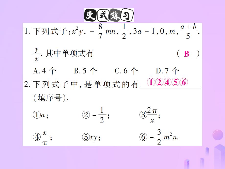 2018年秋七年级数学上册第二章整式的加减2.1整式第2课时讲解课件新版新人教版_第4页