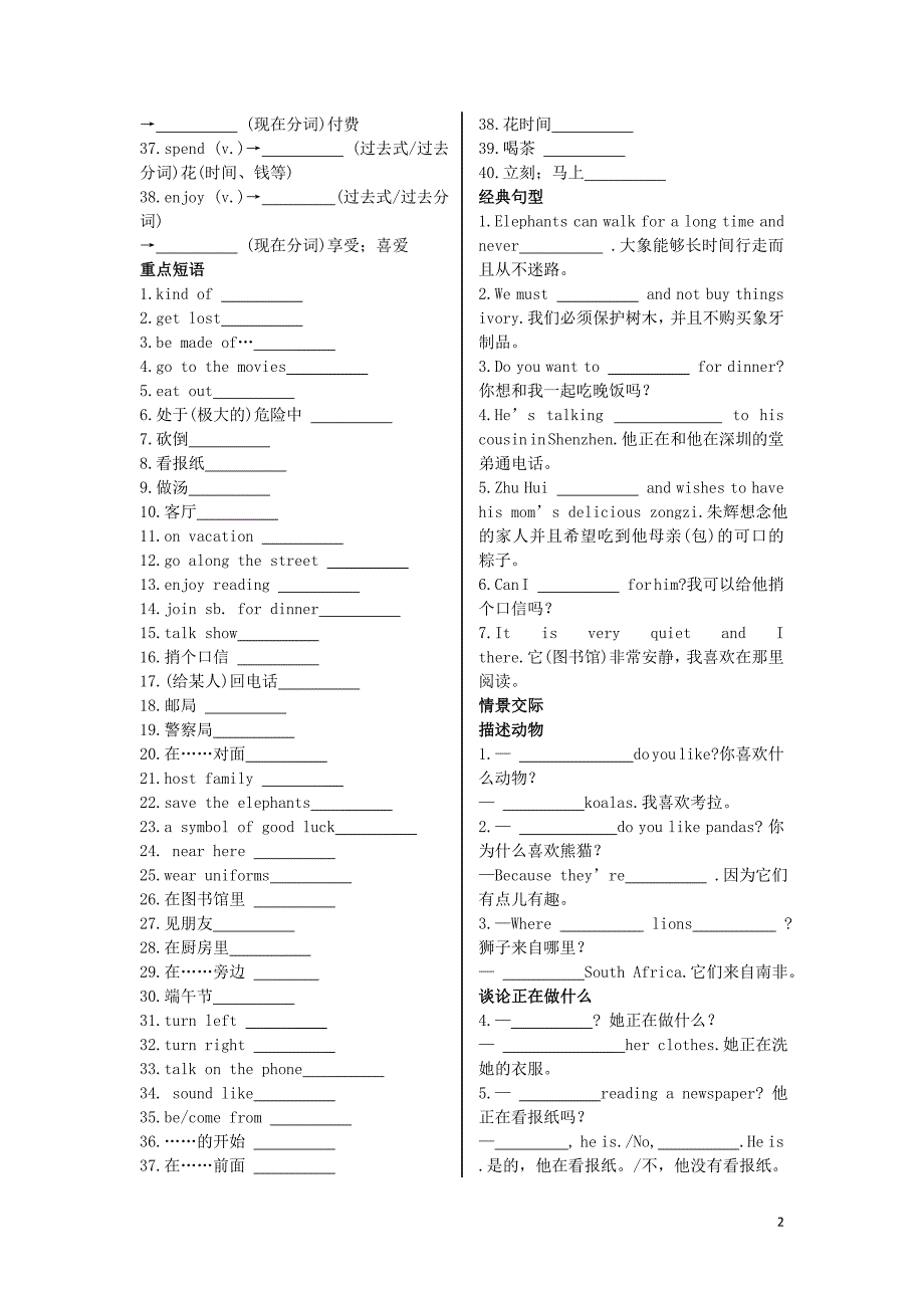 陕西省2019中考英语复习 知识梳理 课时4 七下 starter unit 5-8（基础知识梳理）检测_第2页