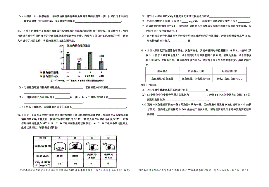 湖北省颚东南省级示范高中教育教学改革联盟学校2019届高三生物上学期期中试题（pdf）_第4页