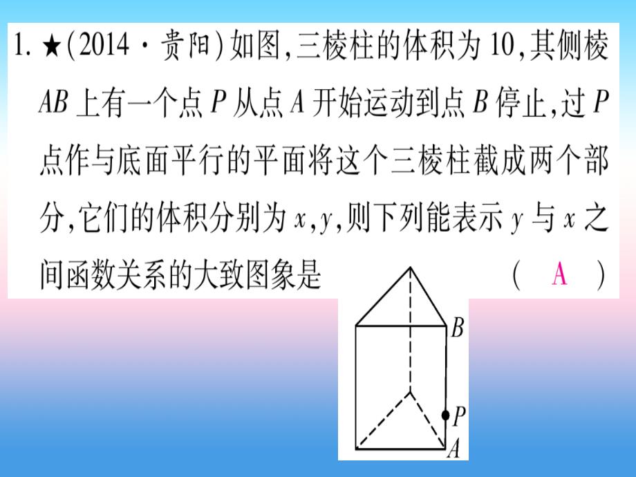 （贵州专版）2019中考数学总复习 第二轮 中档题突破 专项突破8 函数图象的分析与判断课件_第2页