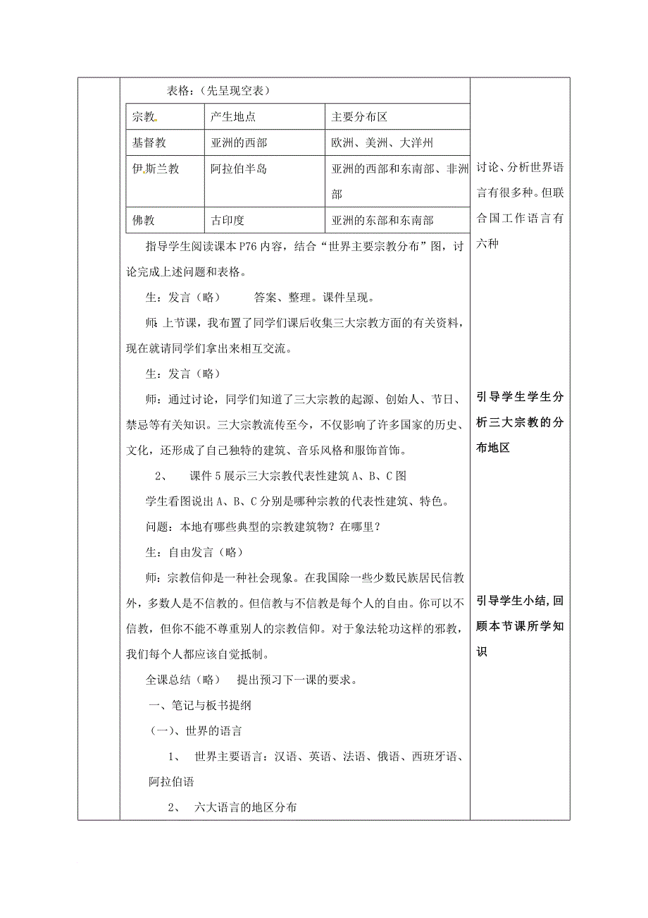 七年级地理上册 4_2 语言和宗教同课异构教案2 （新版）新人教版_第3页