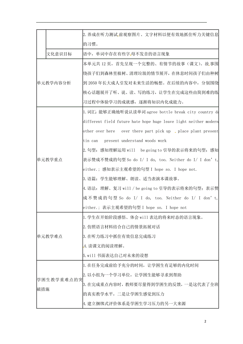 2016春六年级英语下册 unit 9《the year 2050》教案 北师大版（三起）_第2页