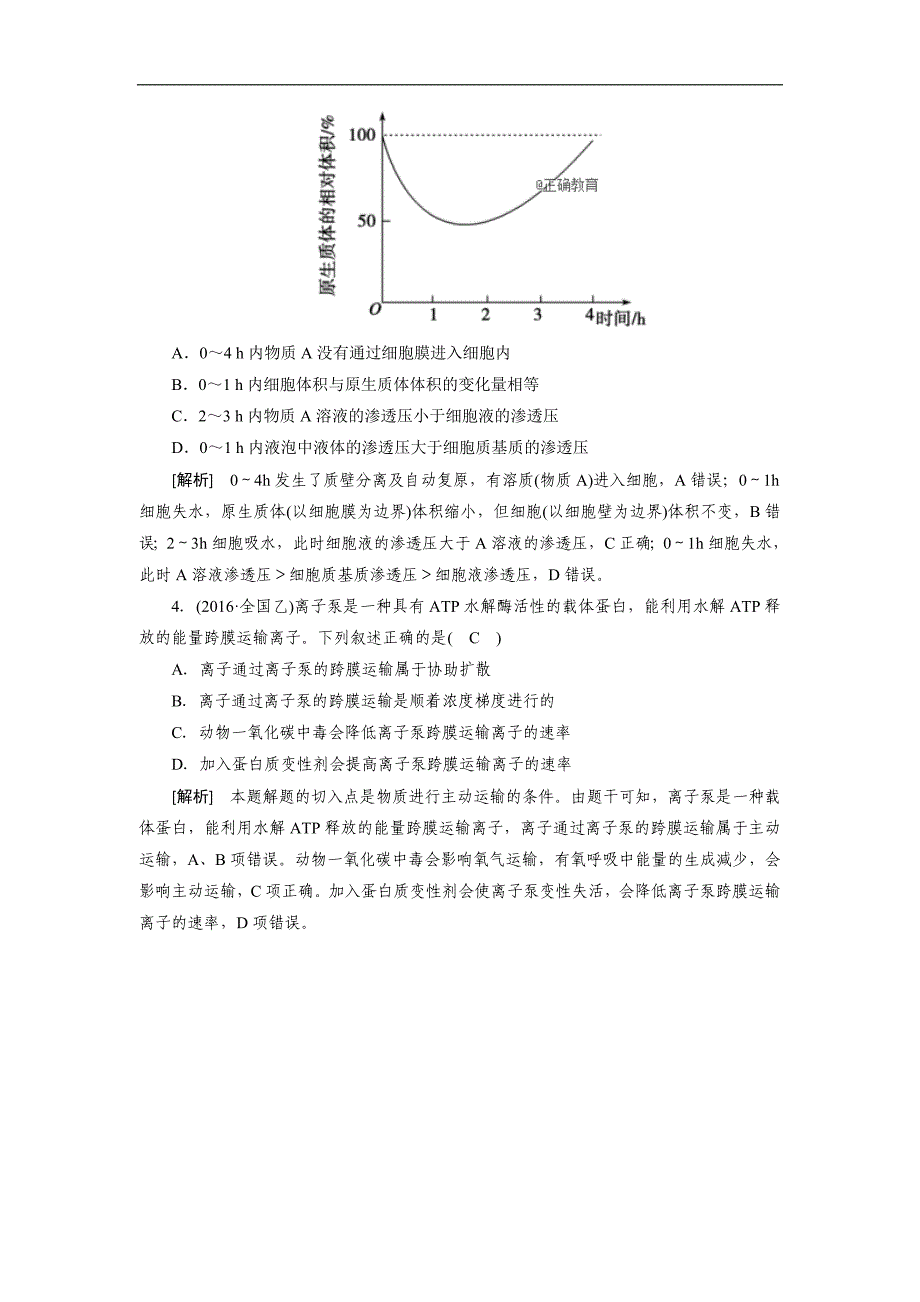 2018-2019学年高一生物人教版必修1学案：第4章 物质的输入和输出 章末整合_第2页