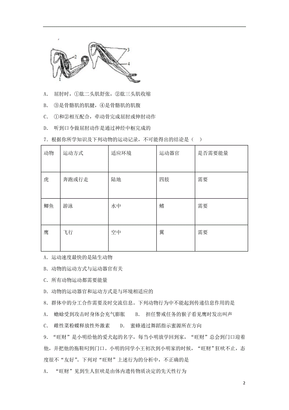 四川省2018-2019学年八年级生物上学期期中试题_第2页