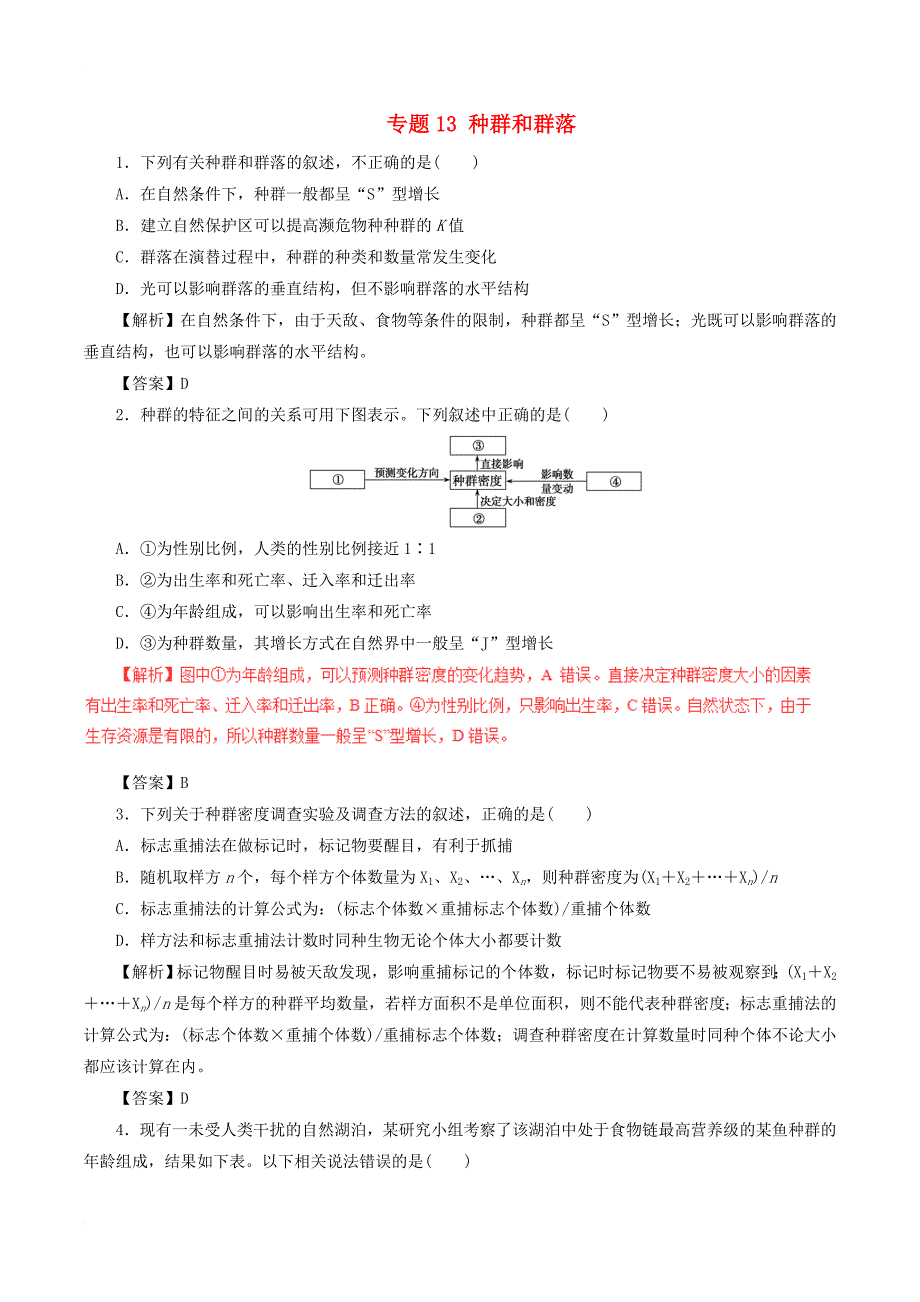 高考生物深化复习+命题热点提分专题13种群和群落_第1页