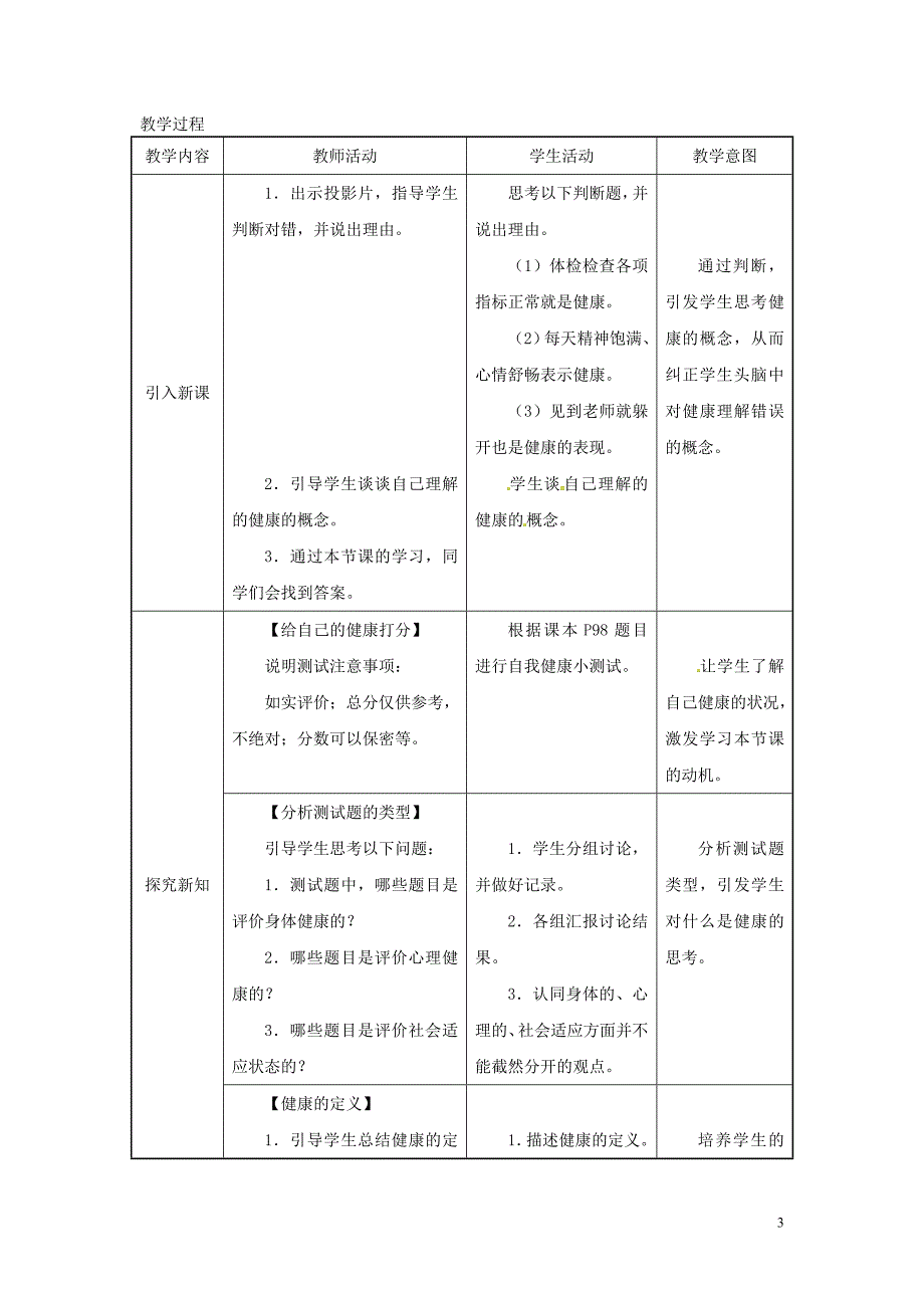 吉林省榆树市八年级生物下册 第八单元 第三章 第一节 评价自己的健康状况教案 （新版）新人教版_第3页