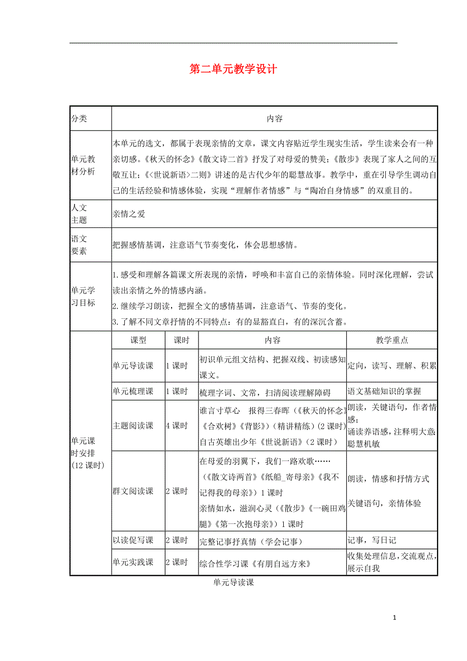 辽宁省法库县七年级语文上册 第二单元教学设计 新人教版_第1页